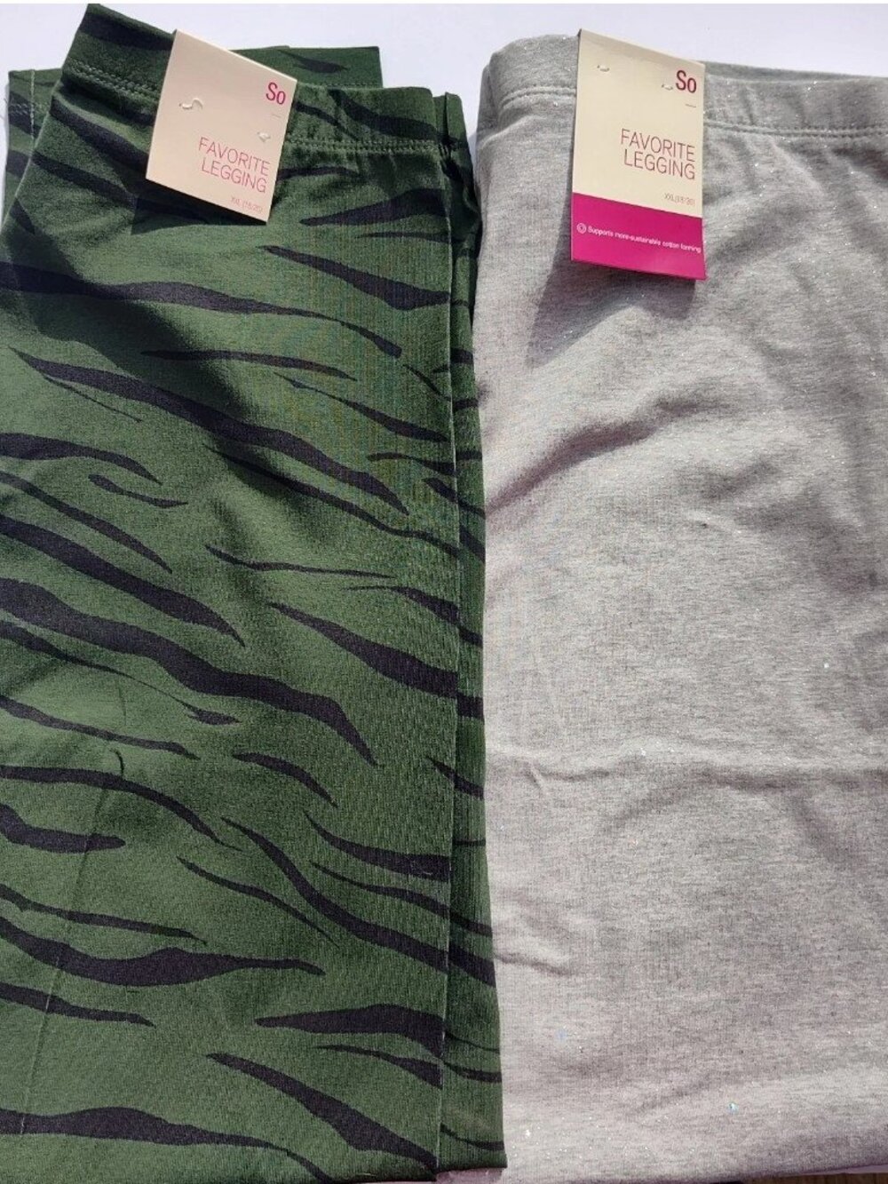 New Set of (2) Girls XXL Large 18/20 SO Leggings Green/Black Camouflage & Gray